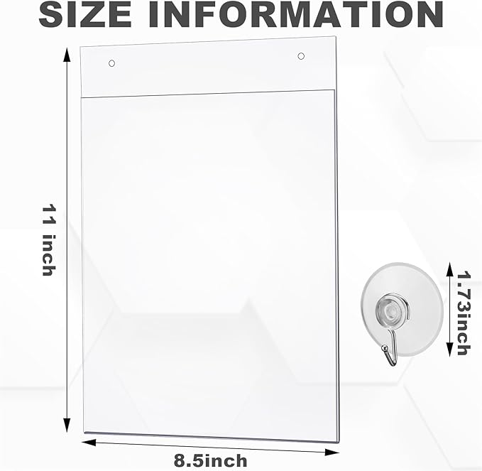 Suzile 12 Pcs Acrylic Window Sign Holder Hanging Acrylic Sign Holder 8.5 x 11 Inch Office Door Signs with Suction Cup Hooks Suction Cup Hangers for Office School Home Store Restaurant