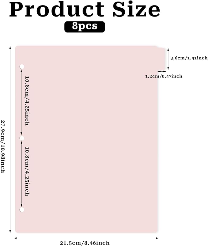 3 Ring Pink Binder Dividers with 8-Tabs, A4 Pink Binder Dividers, Sturdy Plastic Dividers, Aesthetic Dividers for Binder, Suitable for Notebooks and Binders, Tabs for Binder, 3 Hole Punch (Pink,A4)