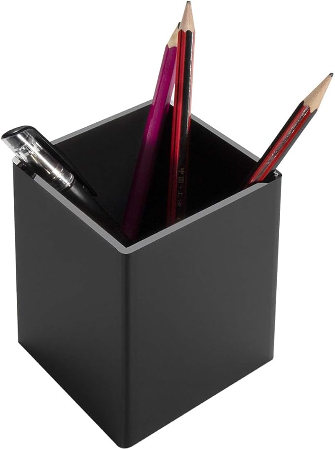 NIUBEE Black Acrylic Pen Holder 4 Pack, Desktop Pencil Cup Stationery Organizer for Office Desk Accessory