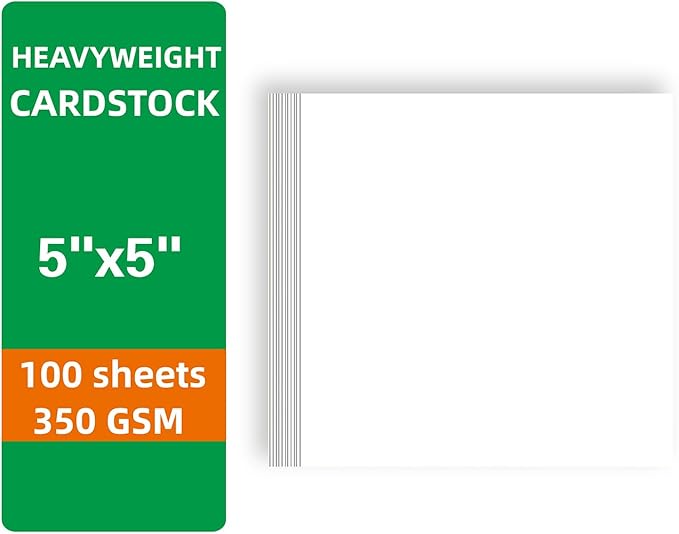 100 Sheets White Cardstock Thick Paper - Blank Heavy Weight 350gsm Cover Card Stock for Invitations,Stationery Printing,Scrapbooking,Crafts,DIY Cards, Paper Crafting (5x5 Inches)