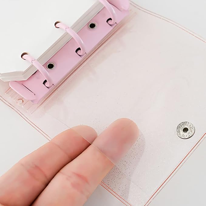 3 Ring Glitter Binder Cover Clear PVC Notebook Cover Protector Loose Leaf Folder Binder Mini Transparent Binder Pockets with Paper Black