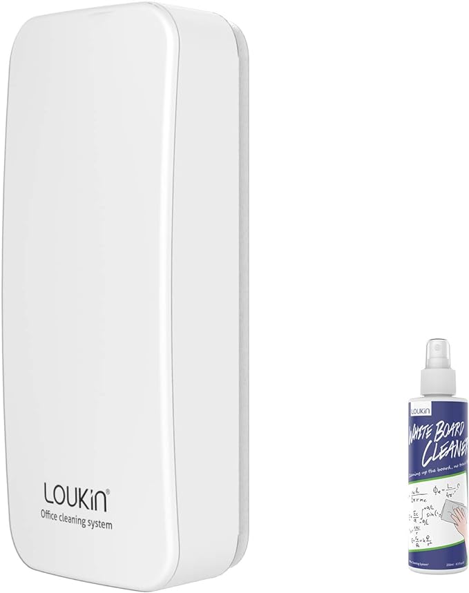 LOUKIN Magnetic Dry Erase Eraser, Whiteboard Eraser, Glass Board Eraser(White), One Bottle of 3.4 fl oz Whiteboard Cleaner Included, for Classroom, Home and Office Use
