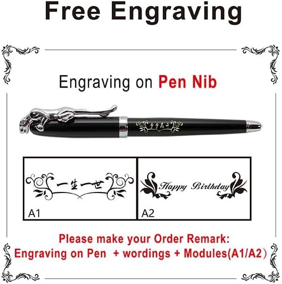 Stylish Fountain Pen : Luxury,Elegant, Germany F Fine Nib, Gift for Men & Women, Professional, Executive, Metal, Gift Box (Black/Silver (Leopard))