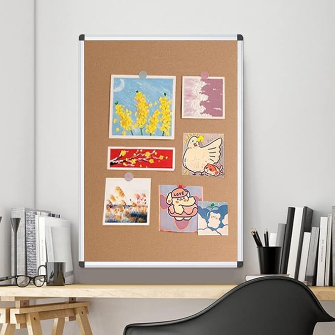 VIZ-PRO Cork Notice Board, 36 X 24 Inches, Silver Aluminium Frame