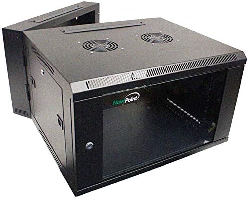 NavePoint 6U Server Cabinet with Hinged Back - 23.6” Deep, 6U Server Rack Enclosure with Locking Glass Door, Wall Mount Rack with Removable Side Panels, 6U Network Cabinet with 2 Fans, Pre-Assembled