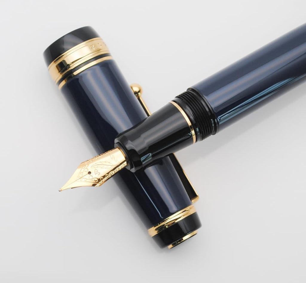 Metal Big Fountain Pen Set Medium Nib 0.7mm, Includes Ink Refill Converter, 5 Ink Cartridges & Gift Box (Medium Nib 0.7mm, Dark Blue)