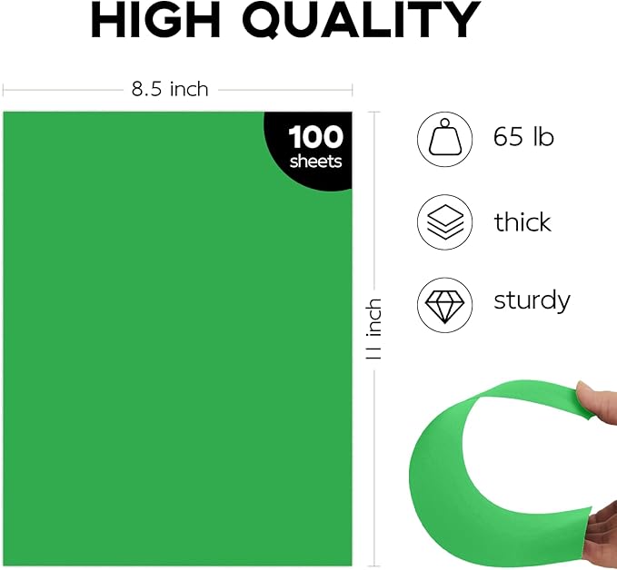 100 Sheets Green Cardstock 8.5 x 11, Goefun 65lb Green Construction Paper 8.5 x 11 for Christmas Cards Making, Invitations and Craft