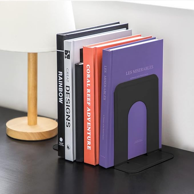 MaxGear Book Ends Universal Premium Bookends for Shelves, Non-Skid Bookend, Heavy Duty Metal Book End, Book Stopper for Books/Movies/CDs/Video Games, 6 x 4.6 x 6 in, Black (8 Pairs/16 Pieces, Large)