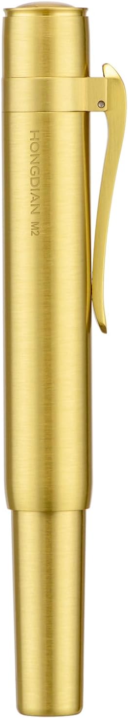 Hongdian M2 Black Forest Mini Fountain Pen, Medium Soft Golden Nib & Sleek Shape Brass Short Pocket Travel Pen (Glossy Brass)