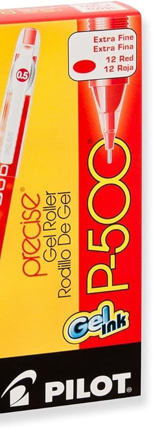 Pilot, Precise P-500 Gel Ink Rolling Ball Stick Pens, Marbled Barrel, Extra Fine Point 0.5 mm, Red, Pack of 12