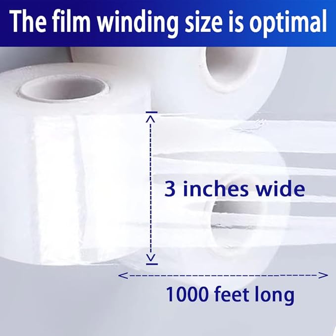 4 Pack Industrial Clear Stretch Wrap Film, 80 Gauge Thick, 3" x 1000ft Plastic Pallet Film, Industrial Strength Stretch up to 500% Stretch for Moving, Furniture, Wrapping, Shippin,Packing Materials