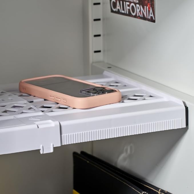 LockerMate Adjust-A-Shelf Locker Shelf, Extends to Fit Your Locker, Easy to Use, Perfect for School, Office, Gym, White