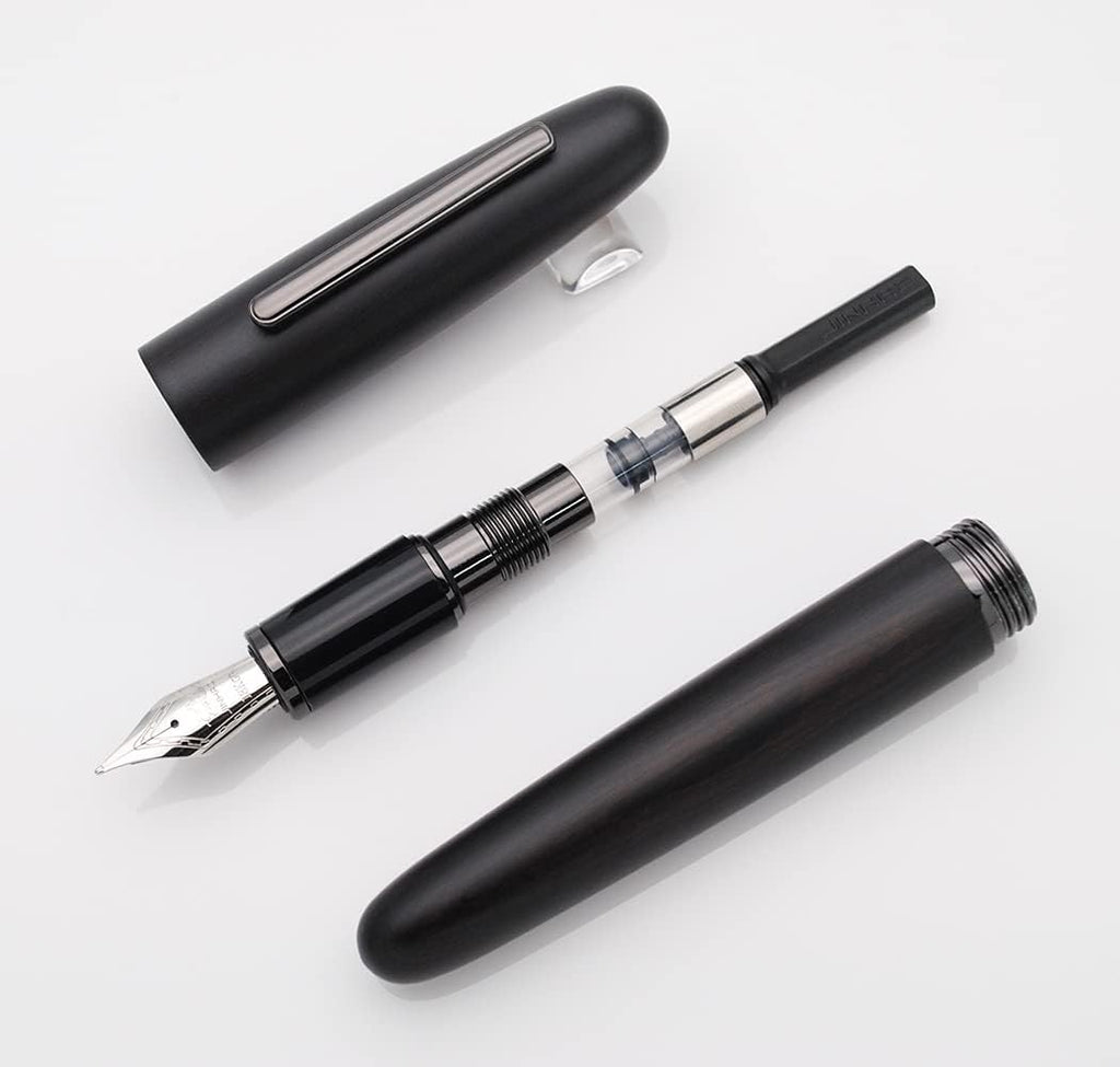 JINHAO 9056 Natural Wood Fountain Pen Handmade Ink Pen (Ebony Wood, Black clip, Medium Nib 0.7mm)