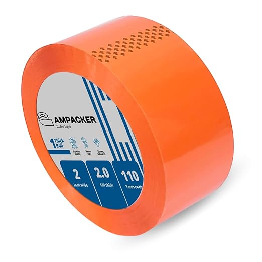 Heavy Duty Packaging Color Tape for Shipping,Packing and Moving 2" Wide x 2.0 Mil Thick -110 Yrd Roll -Acrylic Adhesive Tape for Box Sealing. (1 Roll, Orange, 2" Wide x 110 yds)