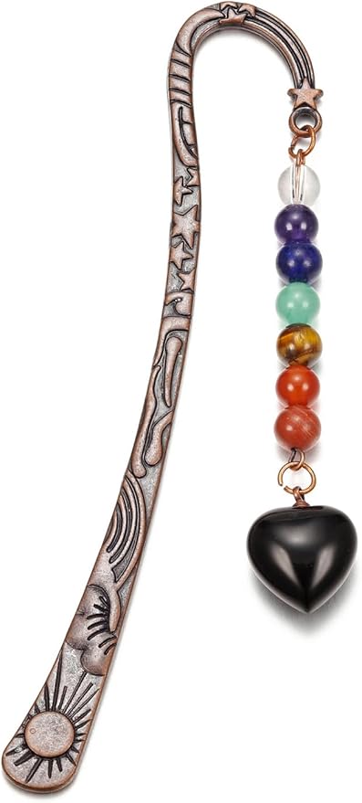 CrystalTears Crystal Metal Bookmark Chakra Heart Healing Crystals Bookmarks Inspiration Bookmark Gifts for Women Mum Teacher Student Girls Graduation Book Lover Writer Reader