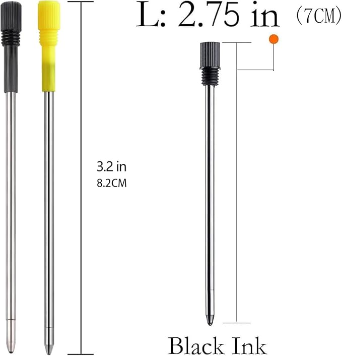 Mini D1 Ballpoint Ink Pen Refills for Twist Pens, Medium Tip, Compatible with Swarovski Pen Refills (10 Pcs Black Ink)