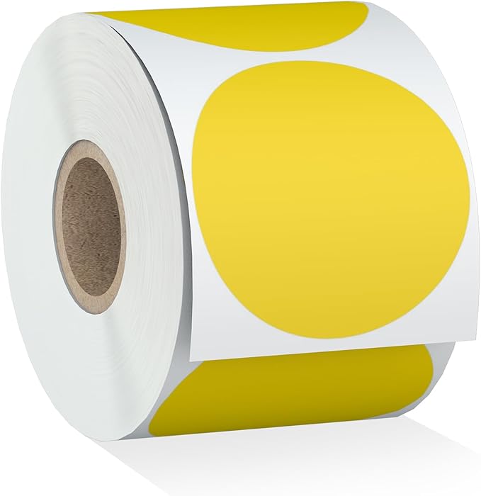 Misofuki 2" 750 Labels Yellow Circle Direct Thermal Stickers Labels Roll Compatible with Zebra, Rollo, MUNBYN, Self-Adhesive Round Direct Thermal Labels