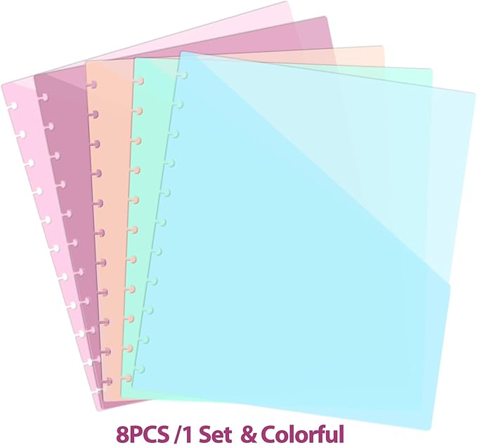 8 PCS Discbound Dividers Letter Size Disc Planner 2 Pocket Fit Letter Size 8.5" x 11" Paper Notebook with Pockets 11 Disc Folder for Office Home School