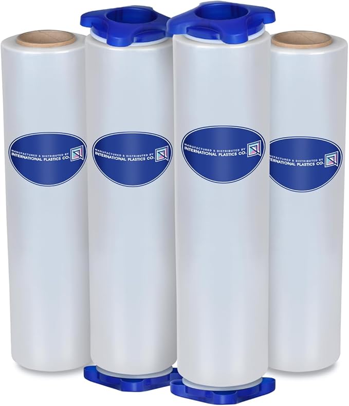 80 Gauge Plastic Stretch Film/Wrap with Tension Handles 1200ft 500% Stretch Clear Cling Durable Adhering Packing Moving Packaging Heavy Duty Shrink Film (Tension Handles, 4)