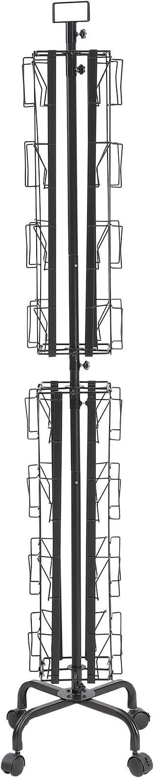 VEVOR Card Display Stand, 32-Slot Rotatable Postcard Holder, 360-Degree Spin with Title Clip & 4 Casters (2 with Brakes) for Office, Exhibits, and Fairs