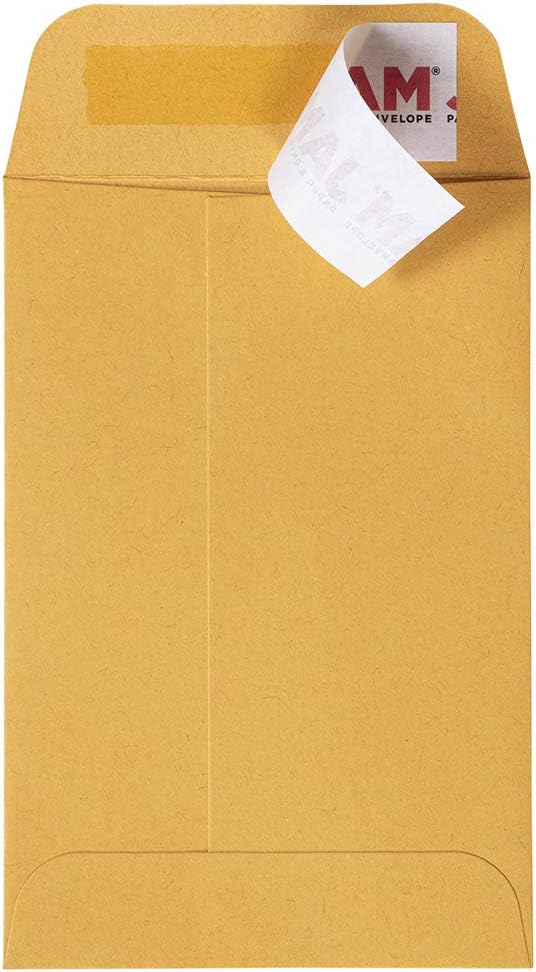 JAM PAPER #4 Coin Business Commercial Envelopes with Peel and Seal Closure - 3 x 4 1/2 - Brown Kraft Manila - Bulk 250/Box