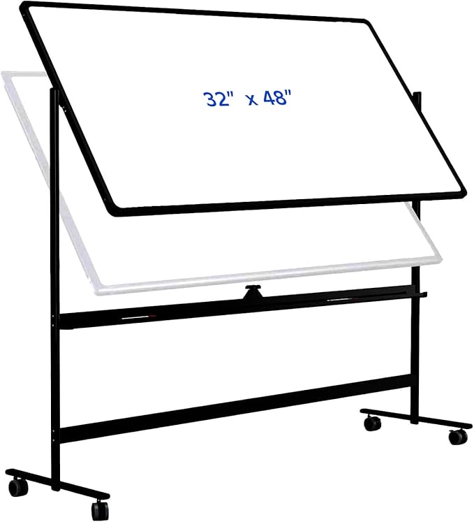 Mobile Whiteboard Easel Style Dry Erase Board Double Sided Reversible White Board 48 Inch x 32 Inch Height Adjustable with Caster Sturdy Perfect for Offices Schools and Presentations