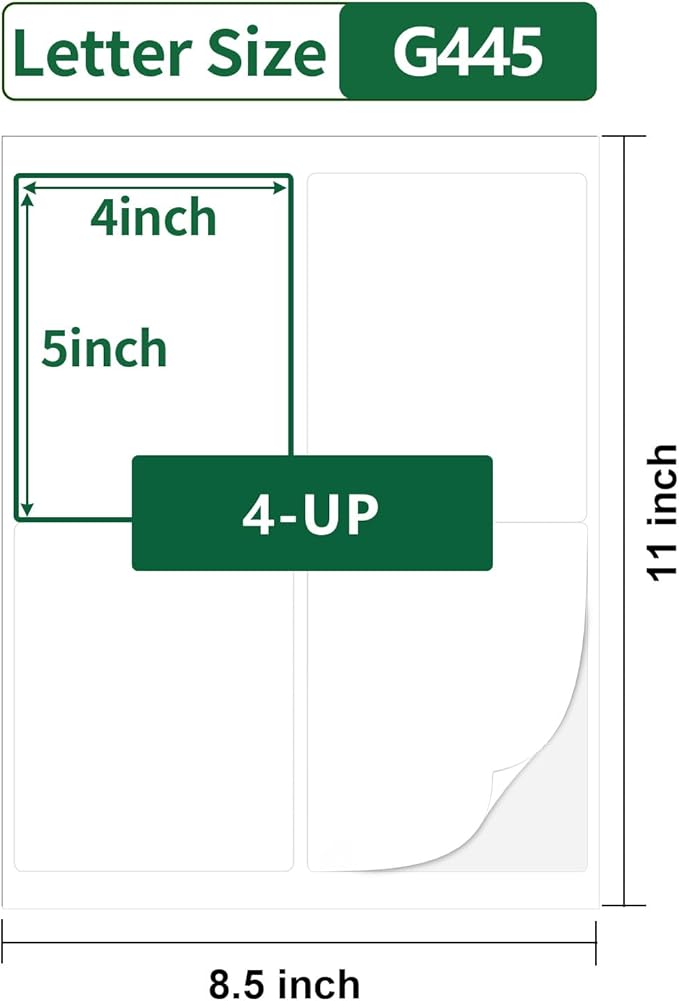 4"×5" Printable Shipping Labels White Matte,4-UP,40 Sheets,Mailing Labels for Packages,Laser & Inkjet Printer Label Paper,4×5 Large Labels,5×4 Large Labels Stickers,Wine Labels for Bottles