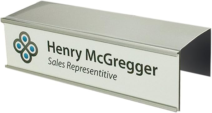 The Original Over the Cube - Quality Aluminum, Changeable Cubicle Nameplate Holder, Satin Silver Base, and Silver Name Plate Holder, (3" Cubicle Wall Depth) Made in The USA