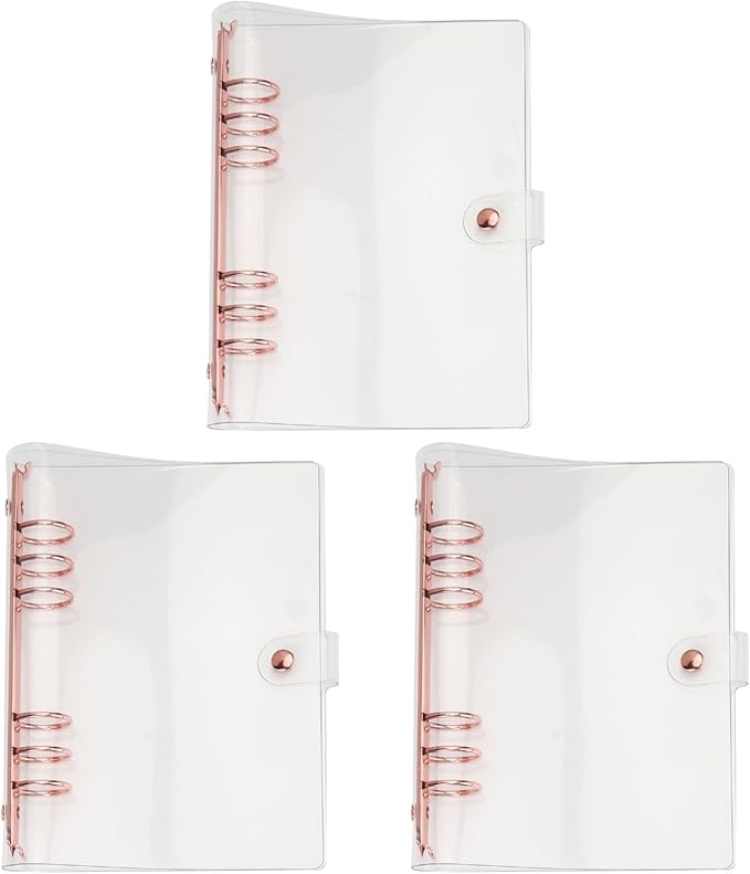 LALAFINA 3pcs Rose Gold Hand Book 6- Ring Binder Covers A5 Transparent Binder Cover Binder Cover Snap Button Clear Journal Binder Cover A5 Binders Students Supplies The Album Loose Leaf PVC