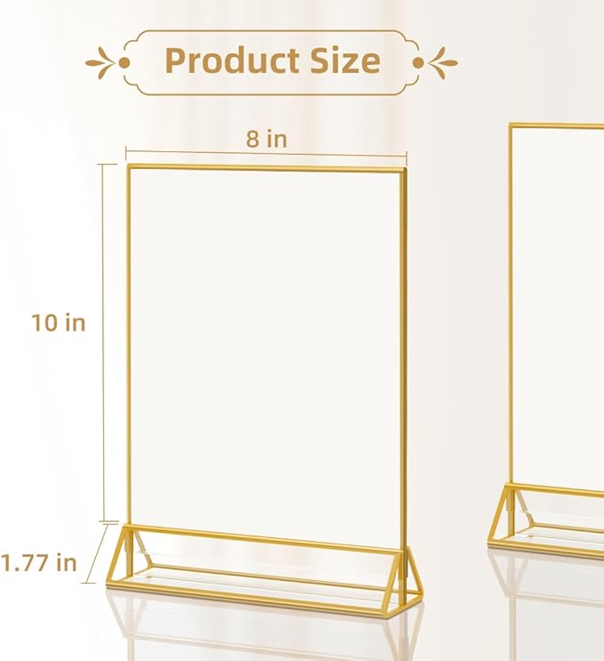 8X10 Gold Frames Double Sided Acrylic Sign Holder Tabletop Picture Frames Vertical Display Stand for Photos Wedding School Home ,Set of 6