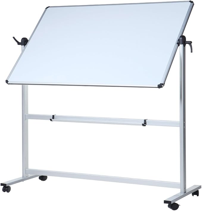 VIZ-PRO Double-sided Magnetic Mobile Whiteboard, 60 x 36 Inches, Aluminium Frame and Stand