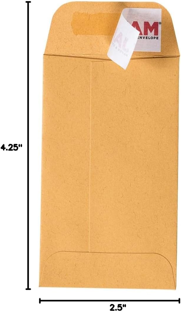 JAM PAPER #3 Coin Business Commercial Envelopes with Peel and Seal Closure - 2 1/2 x 4 1/4 - Brown Kraft Manila - 100/Pack