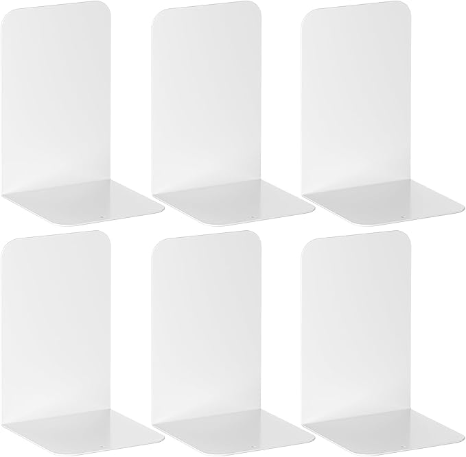 VFINE Bookends 3 Pairs, White Metal Bookends, Book Ends for Shelves, Bookends for Shelves, Desktop Bookend, Book Ends for Heavy Books