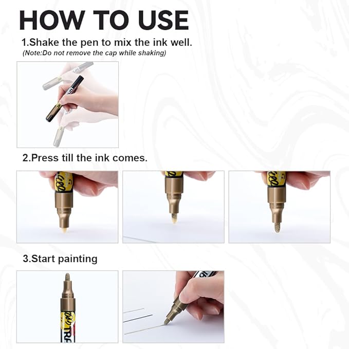 TRANSON 2 Gold Paint Markers for Fabric Rock Craft Diy Painting Medium Tip Oil Based Waterproof