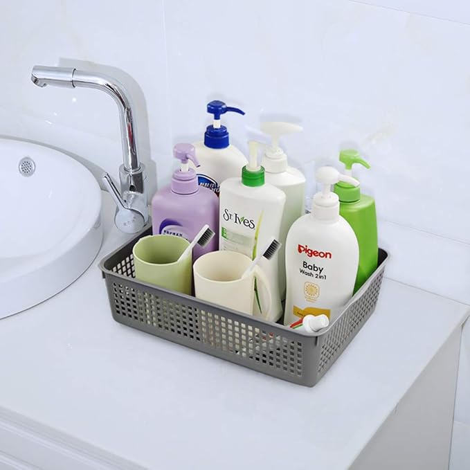 A4 Size Plastic Basket, Desktop File Storage Organization Tray, Set of 6 (Grey)