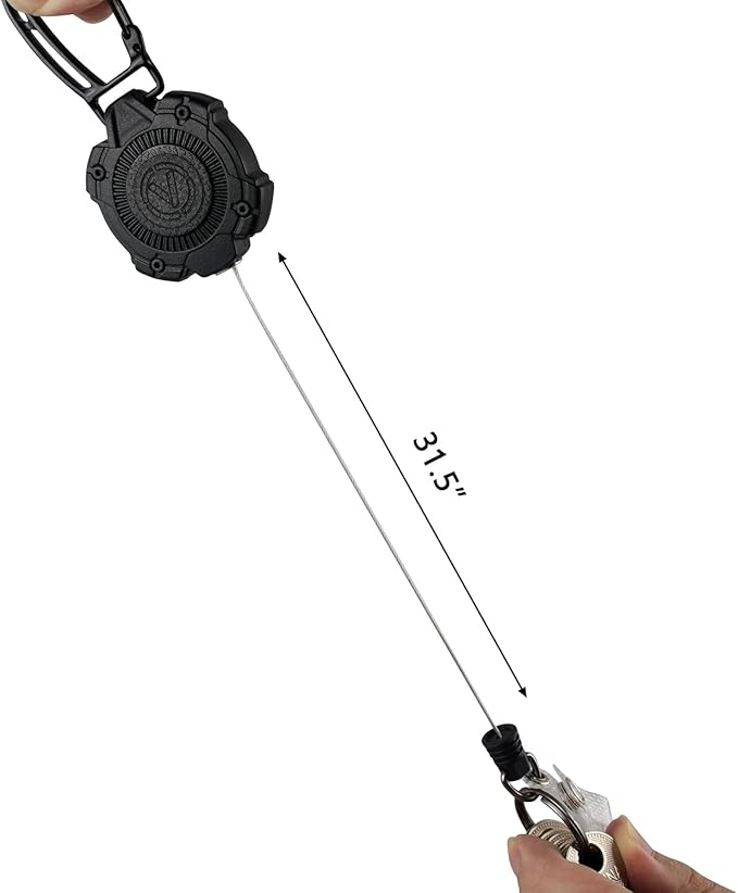 VIQWYIC 1 Pack Retractable Badge Holder Keychain, Tactical ID Card Holder, Heavy Duty Carabiner Badge Reel with Key Ring for Keys ID Card (Black)