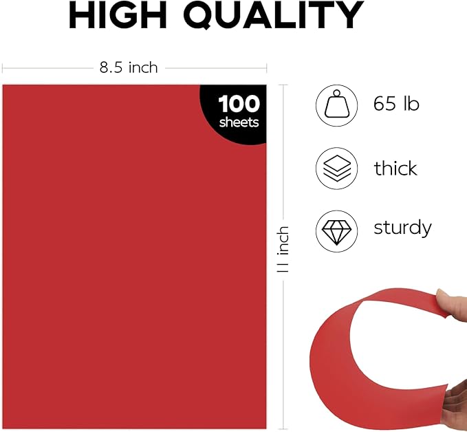 100 Sheets Red Cardstock 8.5 x 11 65lb Printer Paper, Goefun Red Card Stock Paper for Christmas, Invitations, Cards Making and Craft