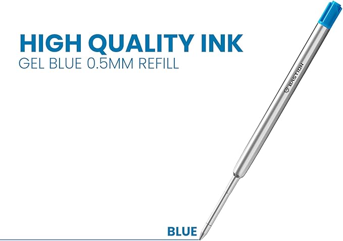 BASTION® Premium Pen Refill, Deeply Pigmented Ink for All Bastion Bolt Action Luxury Pens, Standard Ink Refill with 0.55mm Fine Tip - Blue Gel, 1 PC