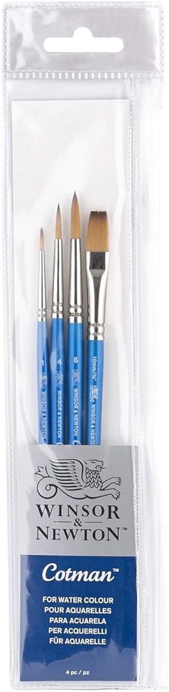Winsor & Newton Cotman Short Handle Brushes, Set of 4, (Round 1, 4, & 6, One Stroke 3/8")
