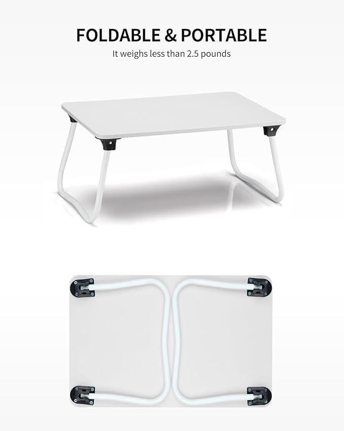 Ruxury Foldable Lap Desk Laptop Stand Bed Desk Table Tray, Breakfast Serving Tray, Portable & Lightweight Mini Table, Lap Tablet Desk for Sofa Couch Floor - White