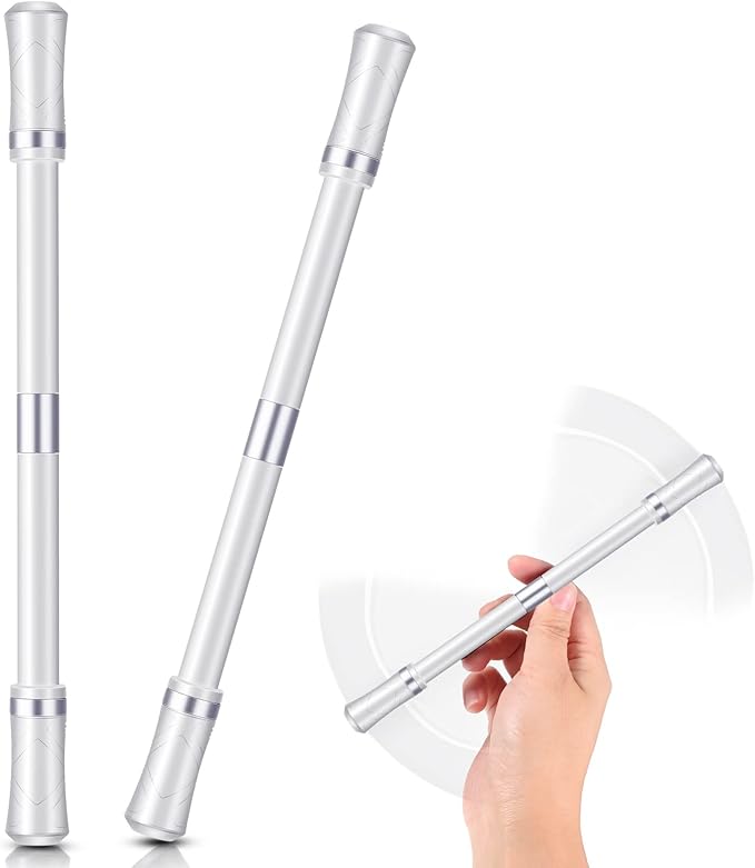 Outus 2 Pieces Spinning Pen Rolling Finger Rotating Gaming Trick Pen Mod with Tutorial No Refill Stress Releasing Brain Training Toys for Adults Office Supplies(White and Silver)