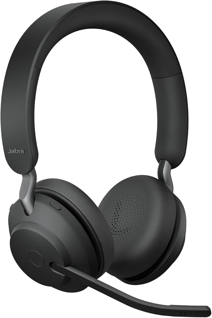 Jabra Evolve2 65 UC Wireless Headphones with Link380c, Stereo, Black – Wireless Bluetooth Headset for Calls and Music, 37 Hours of Battery Life, Passive Noise Cancelling Headphones