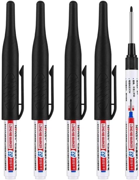 4 Pcs Multi Purpose Deep Hole Marker Pens,Long Nib Head Marker Waterproof Colorful Carpenter Pen for Bathroom Woodworking Decoration,Red Black Blue Green Ink Permanent Markers Marker Pens (Black)