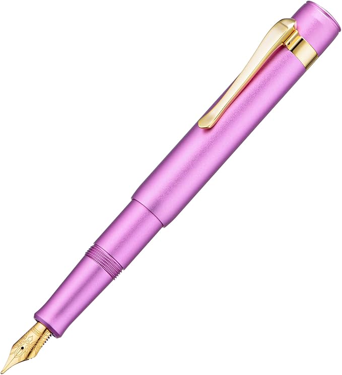Hongdian M2 Black Forest Mini Fountain Pen, Medium Soft Golden Nib & Sleek Shape Aluminium Short Pocket Travel Pen (Lilac Purple)