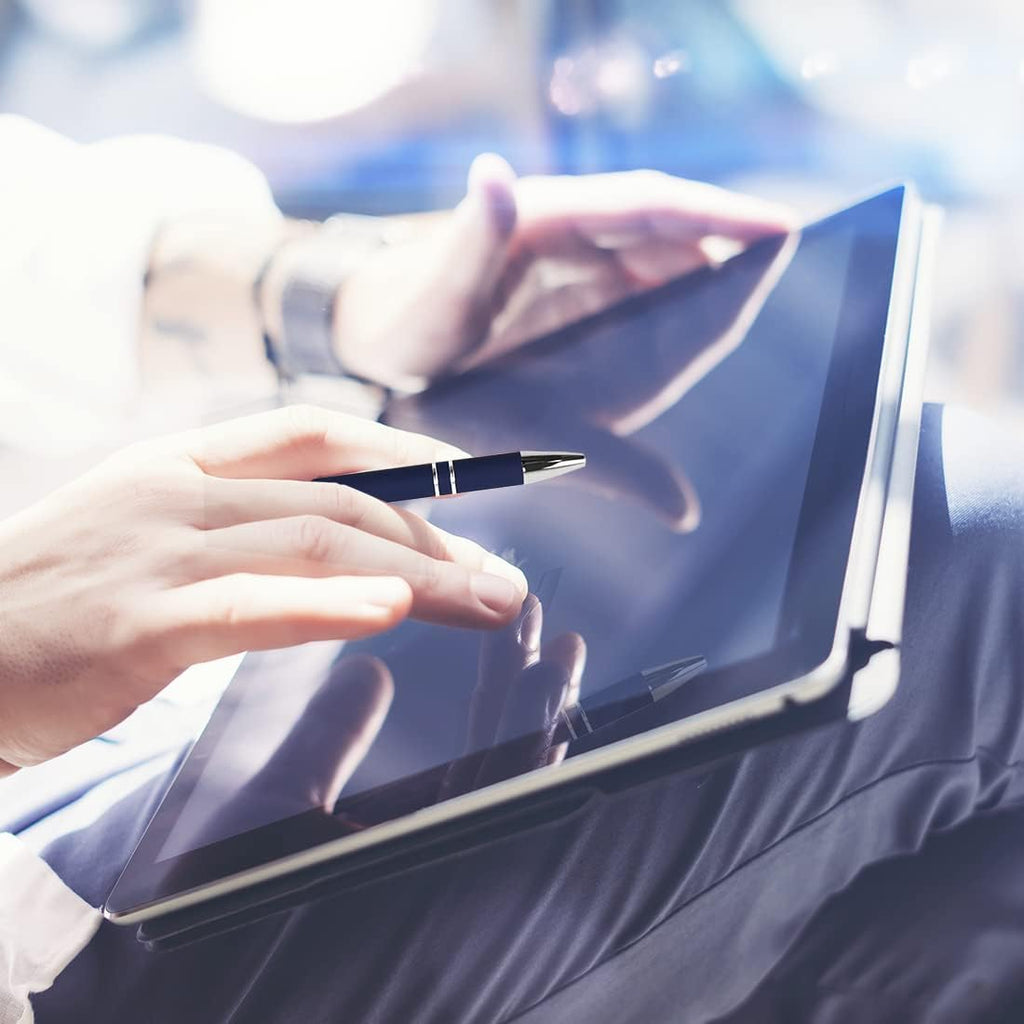 Ballpoint Pen with Stylus Tip, Soft Touch Click Metal Pen, 1.0mm Medium Point, Black Ink, 12 Count(Dark Blue)