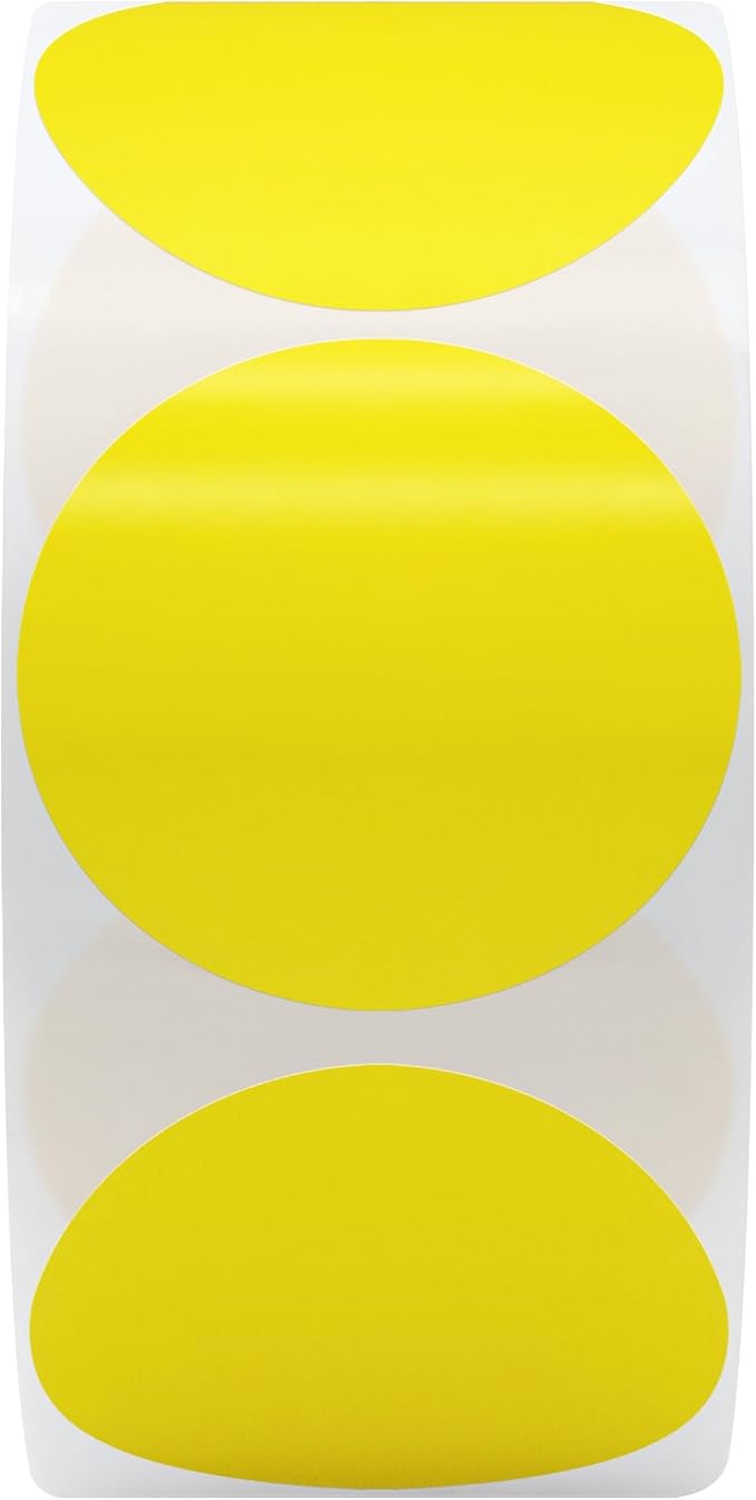 Hybsk 1.5 inch Circle Color Direct Thermal Stickers Shipping Labels for Barcodes,Name Tag,DIY Logo Design,Inventory– Compatible with Zebra,Rollo,Munbyn,and More-1000 pcs (1.5 inch,Yellow)