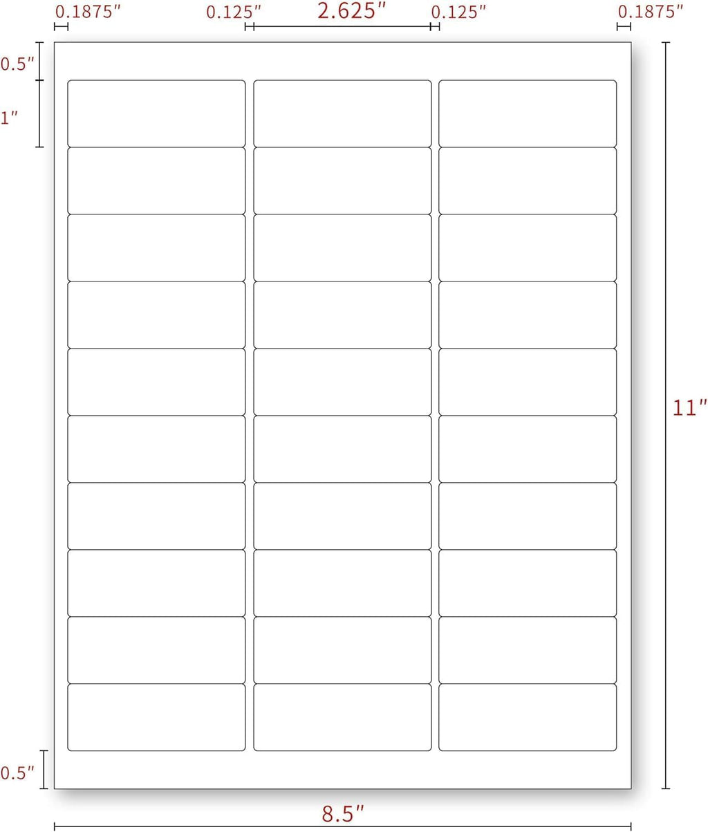 Address Labels for Printer 7500 Labels - 1" x 2-5/8", Mailing, Storage & Pantry Organization, Laser/Inkjet Compatible, 30 Per Page, 250 Sheets