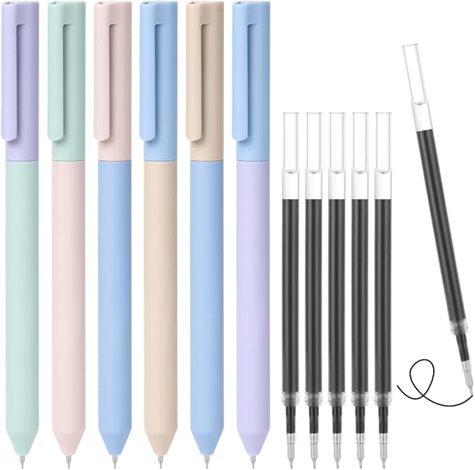 AUAUY 6PCS Gel Pens, Retractable Quick Dry Gel Ink Pen, Pens for Journaling with 6 Refill, Cute Pens, Smooth Writing Pens, 0.5mm Black Ink Pens, Office School Supplies Kids Gift（Double Matching Color）