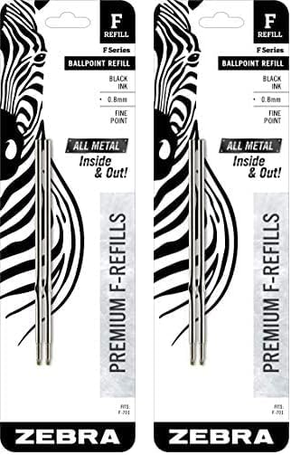 Zebra F-Series Ballpoint Stainless Steel Pen Refill, Fine Point, 0.8mm, Black Ink, 2-Count (Pack of 2)