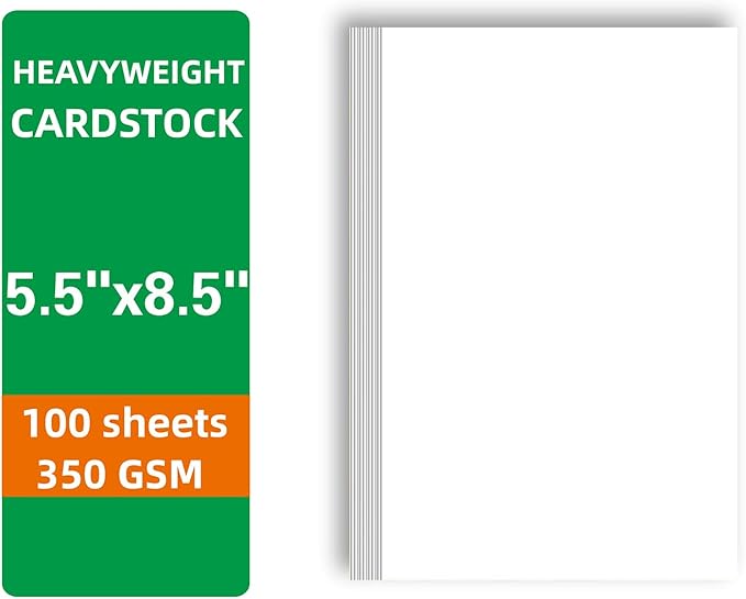 100 Sheets White Cardstock Thick Paper - Blank Heavy Weight 350gsm Cover Card Stock for Invitations,Stationery Printing,Scrapbooking,Crafts,DIY Cards, Paper Crafting (5.5x8.5 Inches)